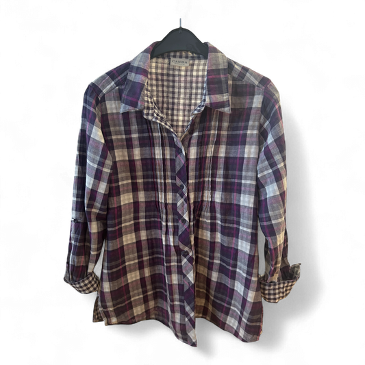 Canda Damen Bluse Kariert Violett Gr 48 Baumwolle Langarm Freizeit Casual