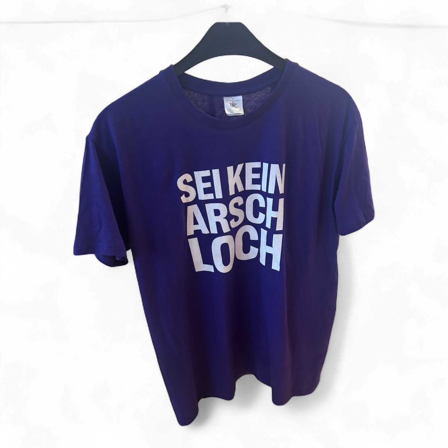 B&C T Shirt Herren L Lila Weiß Statement Print Baumwolle Rundhals