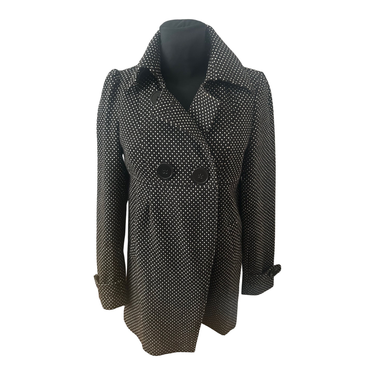 Clockhouse Damen Mantel Gr 40 Dunkelbraun Weiss Gepunktet Klassisch Elegant