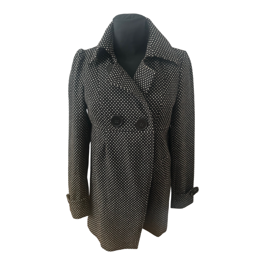 Clockhouse Damen Mantel Gr 40 Dunkelbraun Weiss Gepunktet Klassisch Elegant