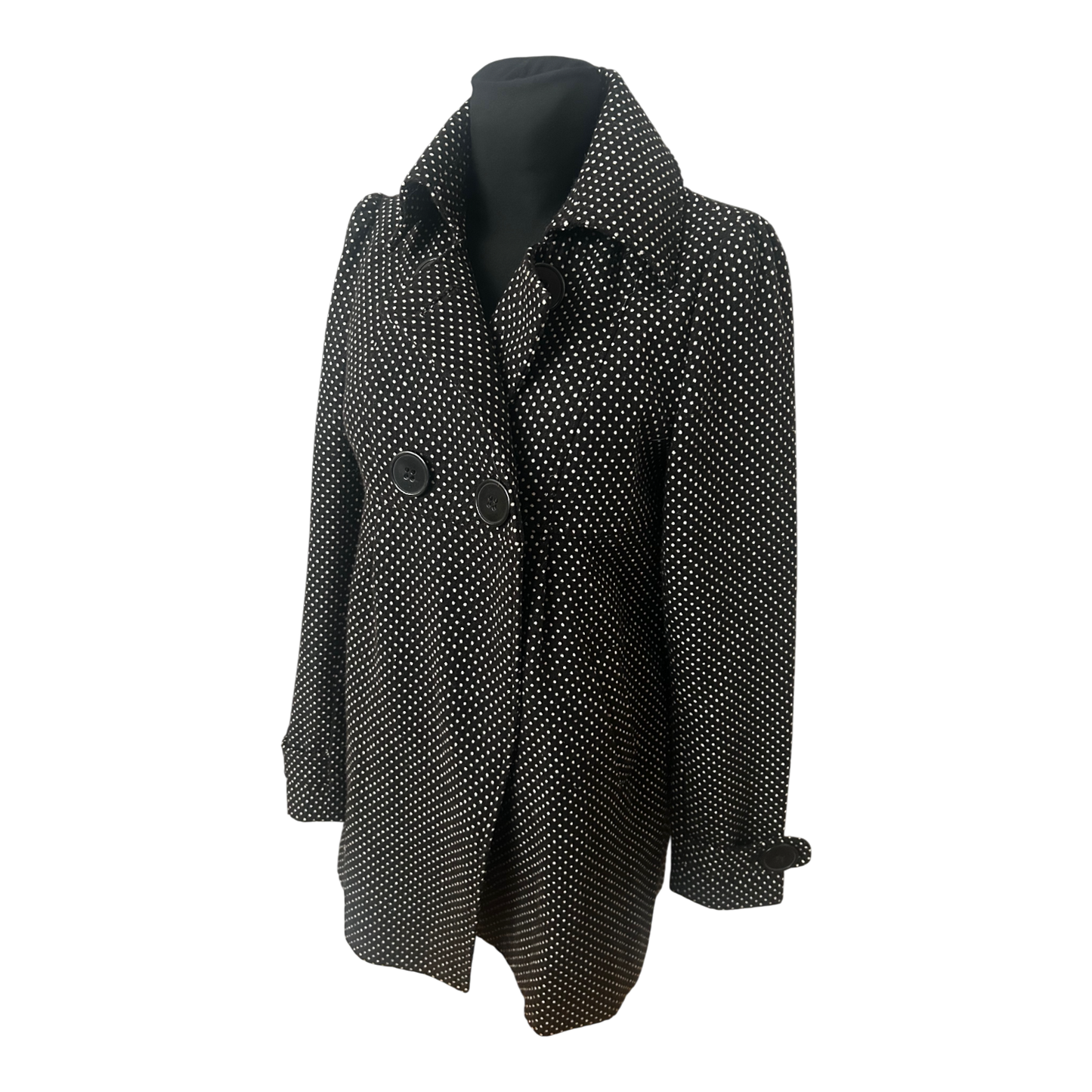 Clockhouse Damen Mantel Gr 40 Dunkelbraun Weiss Gepunktet Klassisch Elegant