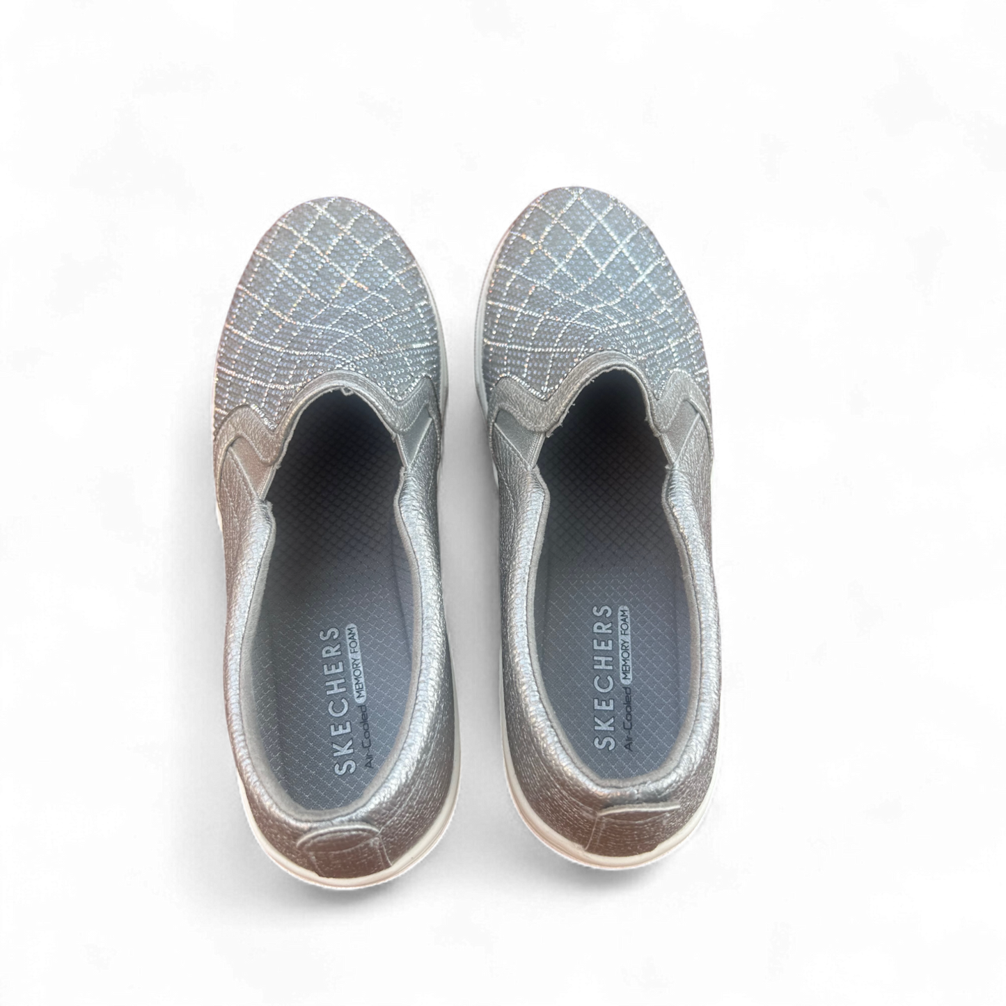 Skechers Slip-On Glitzer Silber Gr. 38 Damen Schuhe Memory Foam wie neu