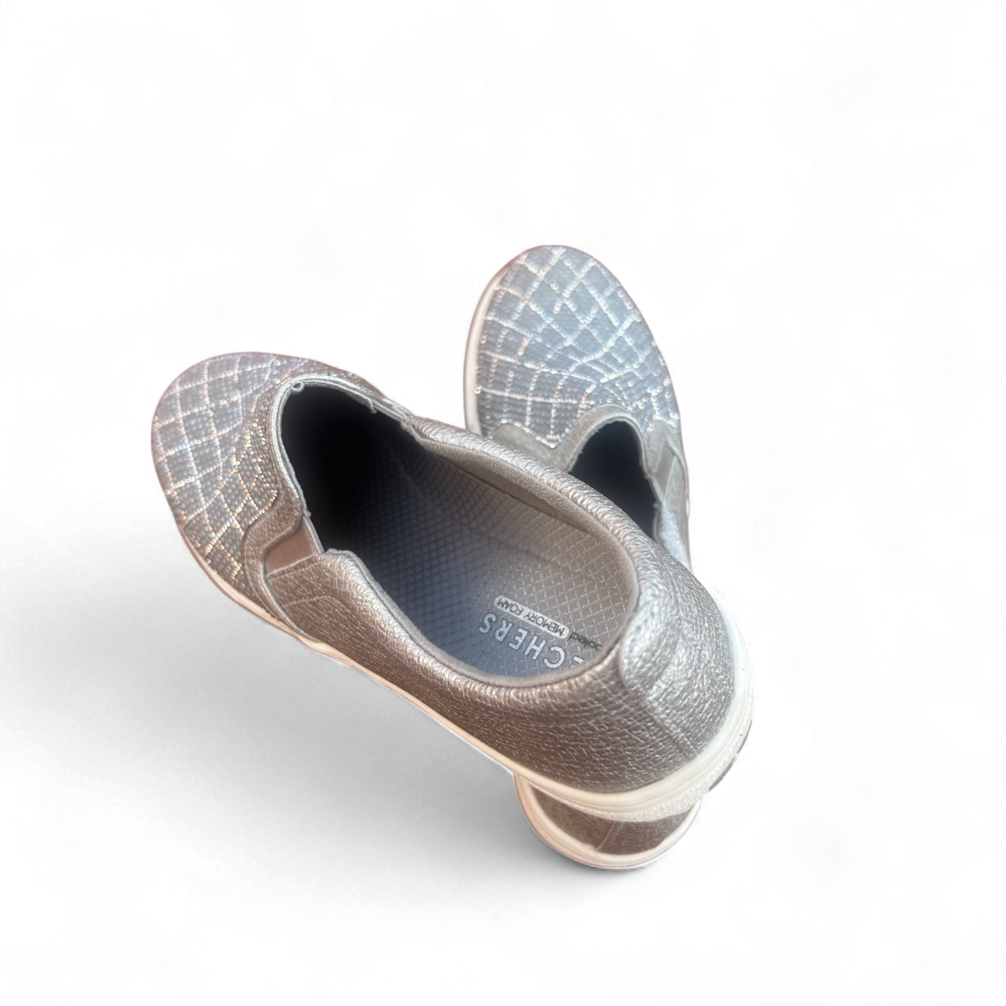 Skechers Slip-On Glitzer Silber Gr. 38 Damen Schuhe Memory Foam wie neu