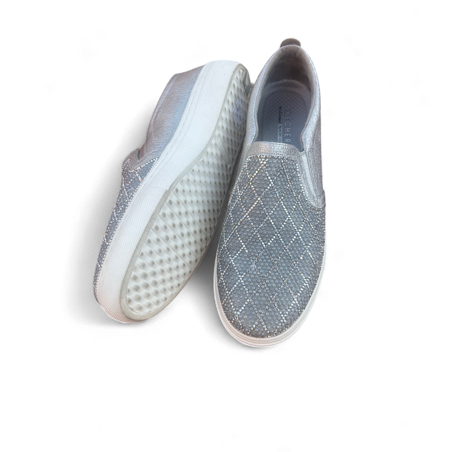 Skechers Slip-On Glitzer Silber Gr. 38 Damen Schuhe Memory Foam wie neu