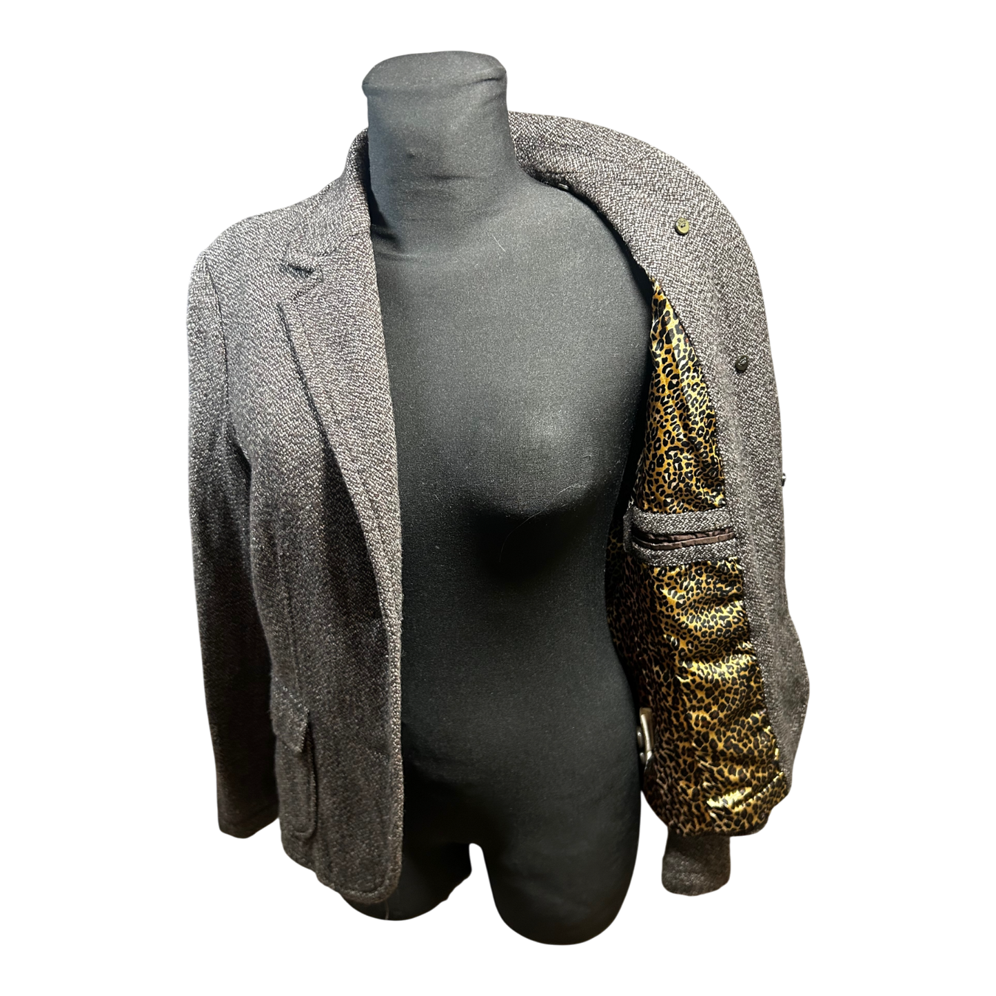 s.Oliver Damen Blazer Gr 42 Braun Wollmix Klassisch Elegant Leopardenfutter