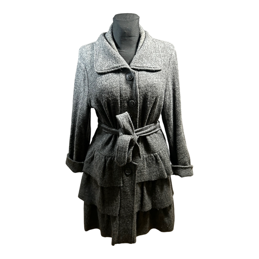 Cynthia Rowley Damen Mantel Wolle Grau Gr L Elegant Klassisch Winter