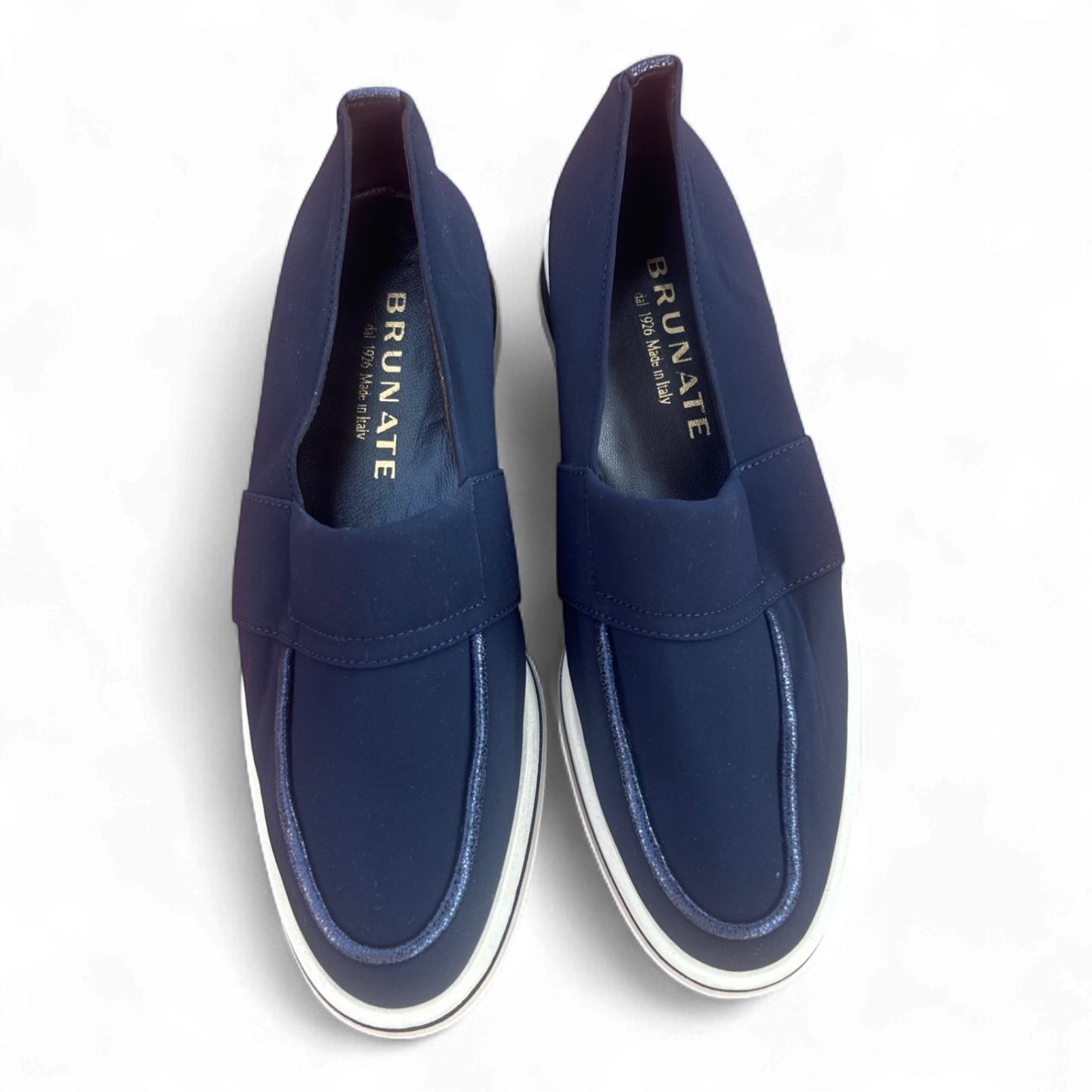 Brunate Loafer Blau 39,5 Made in Italy mit weißer Sohle Slipper edel
