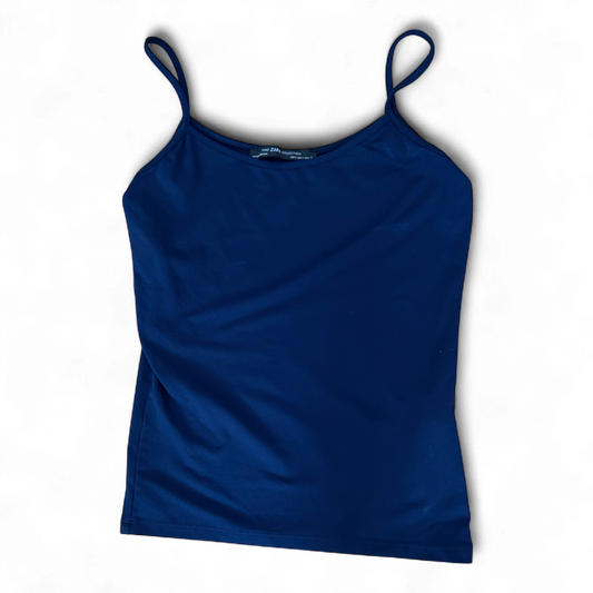 Zara Top dunkelblau Gr S Spaghettiträger Stretch Basic Sommer Damen