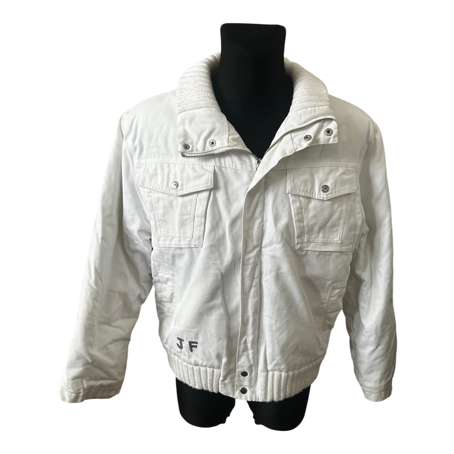 Jil Fierely Jacke Herren XL Weiß Baumwolle Blouson Freizeit Stehkragen