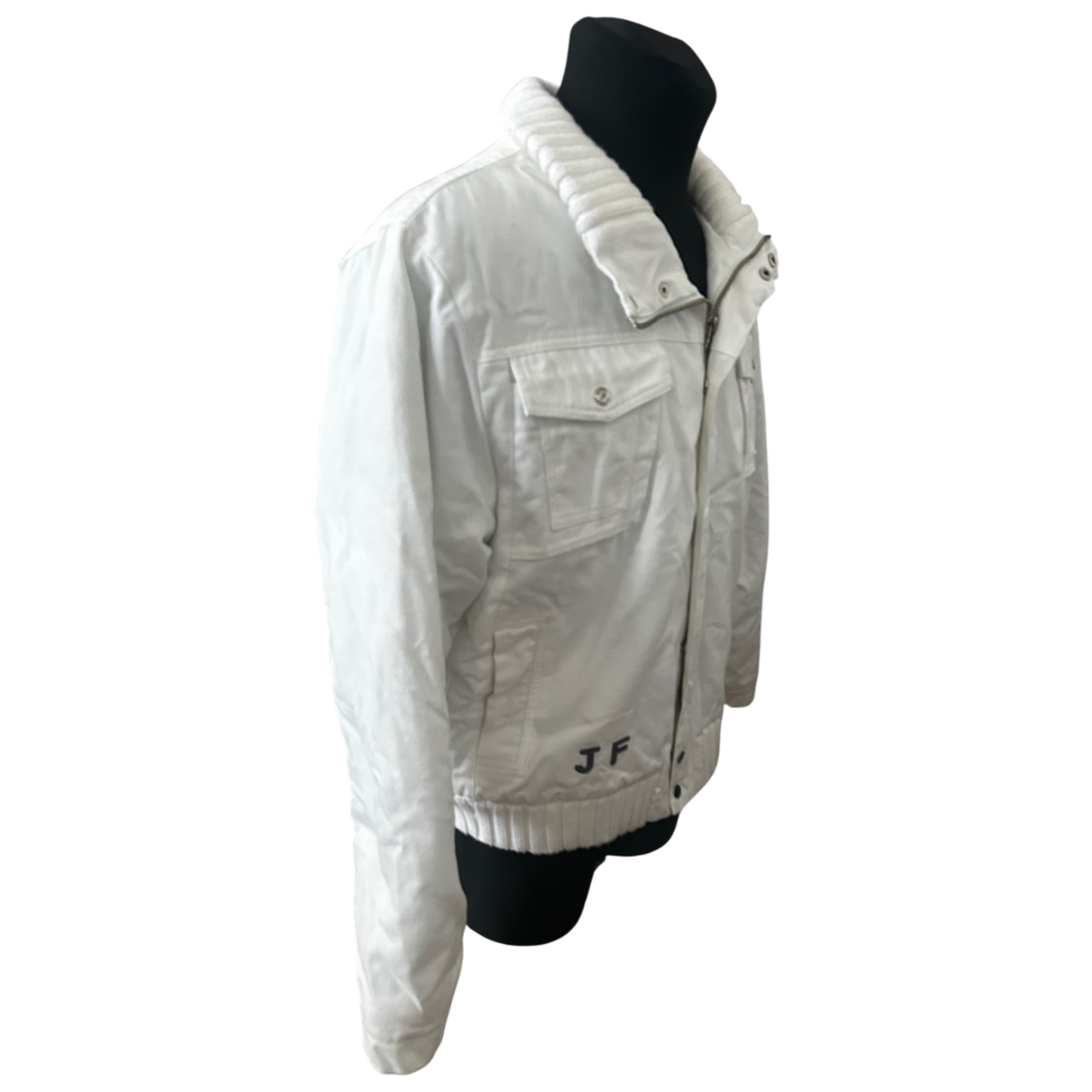 Jil Fierely Jacke Herren XL Weiß Baumwolle Blouson Freizeit Stehkragen