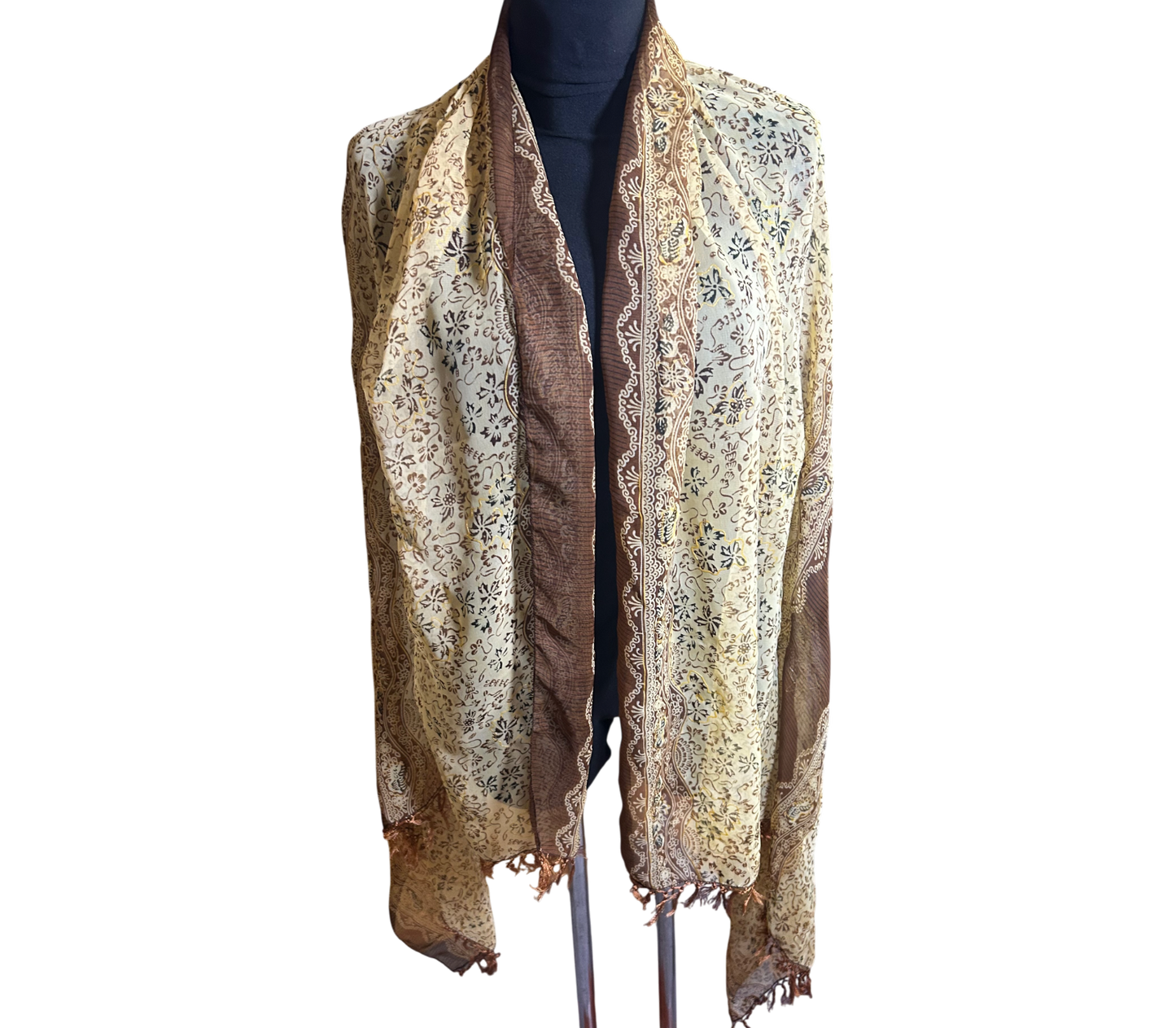 Wunderschöner Damen Schal Beige Braun Muster Tuch Elegant Leicht Sommer