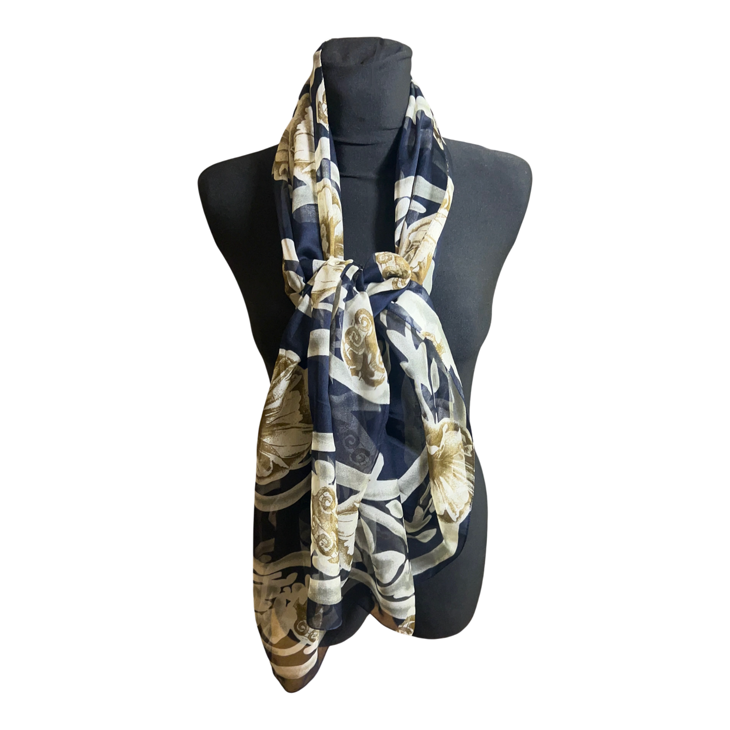 Wunderschöner Damen Schal Blau Beige Muster Elegant Leicht Poly 180 x 80 cm