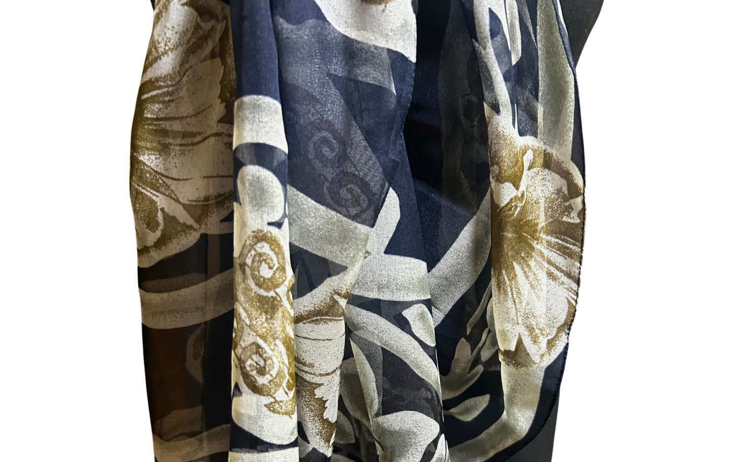 Wunderschöner Damen Schal Blau Beige Muster Elegant Leicht Poly 180 x 80 cm