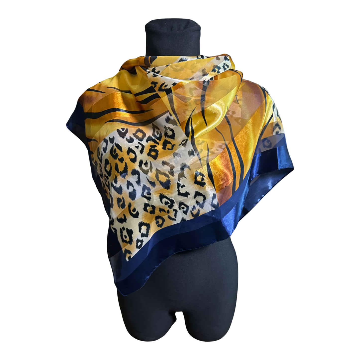 Wunderschönes Damen Tuch Leo Muster Gelb Blau Quadrat Schal 100x100