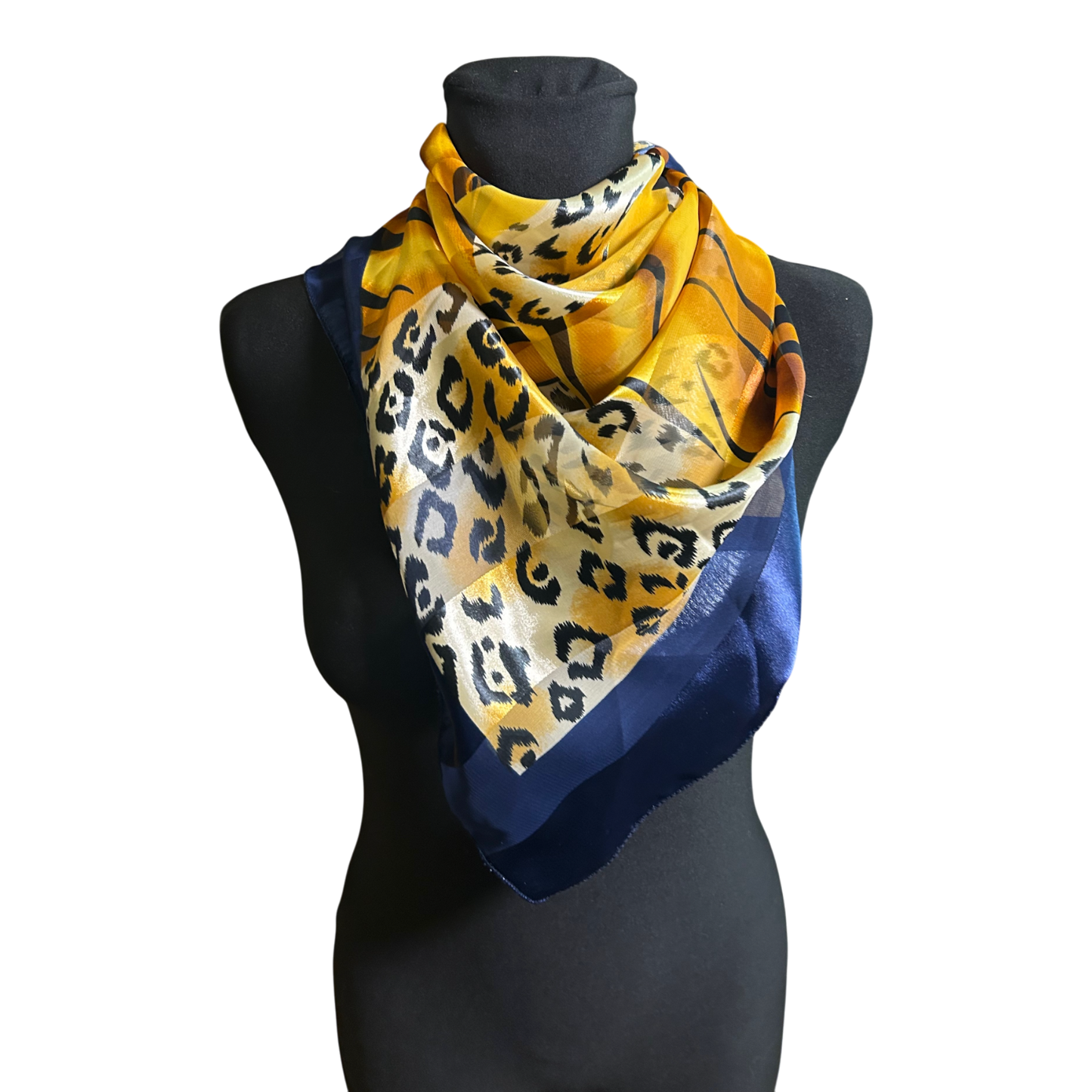 Wunderschönes Damen Tuch Leo Muster Gelb Blau Quadrat Schal 100x100