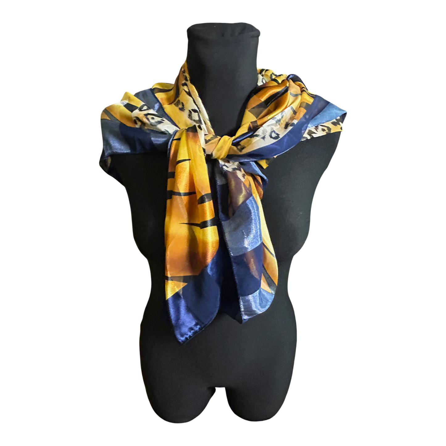 Wunderschönes Damen Tuch Leo Muster Gelb Blau Quadrat Schal 100x100