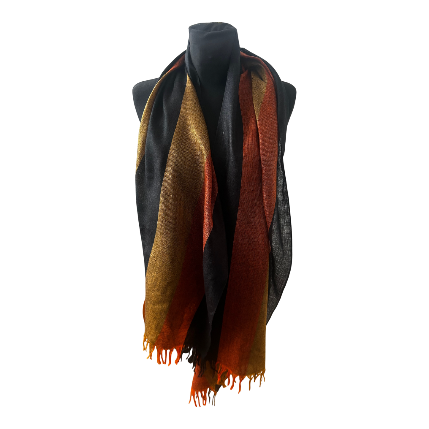 Wunderschöner Damen Schal Braun Schwarz Orange Baumwollmix 180x60 Elegant