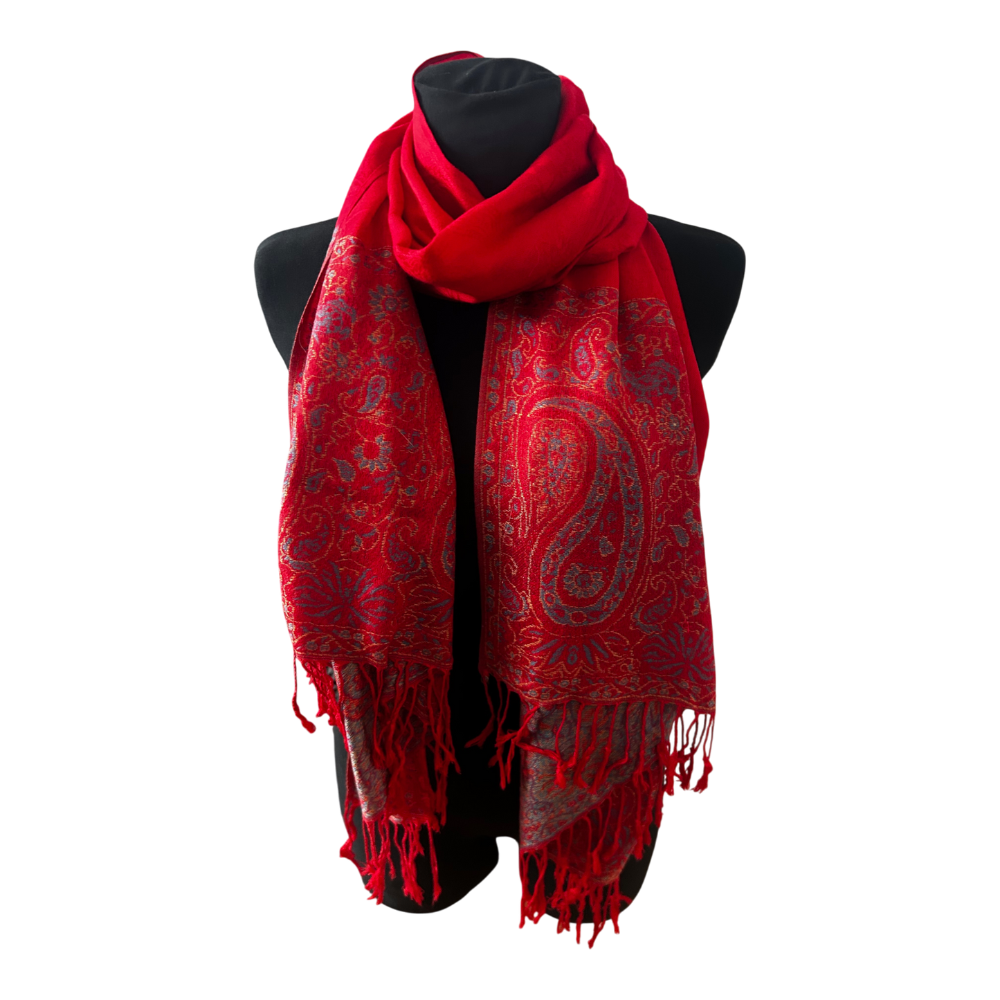 Wunderschöner Damen Schal Paisley Rot Gold 180 x 70 cm 100% Viskose