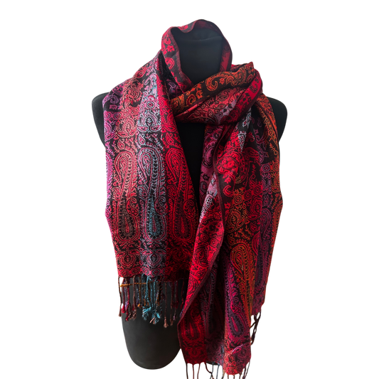 4You Damen Schal Paisley Rot Schwarz 180 x 70 cm Viskose Acryl