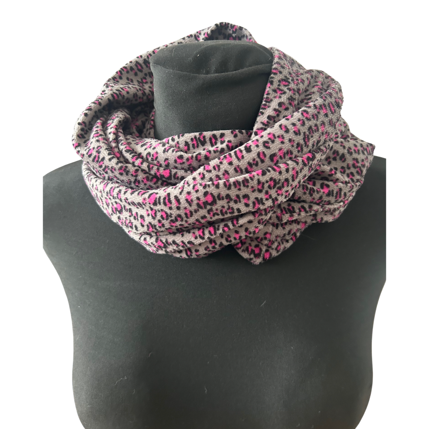 Damen Loop Schal Grau Pink Leo Muster Weich Elegant Herbst Winter One Size