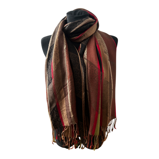 Damen Schal Tuch Streifen Muster Braun Beige Rot Grün Elegant Grosse Winter Chic