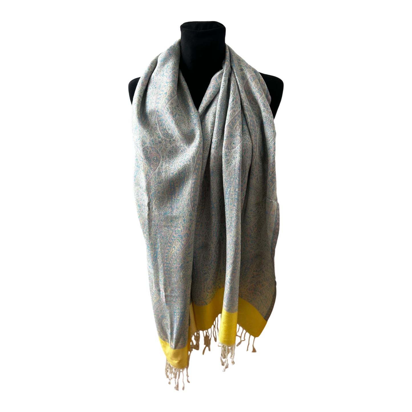 Damen Schal Paisley Muster Hellblau Gelb Elegant Gross Sommer Leicht Chic