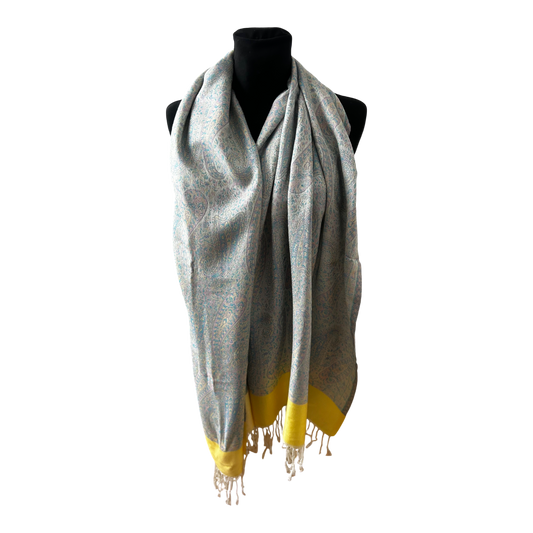 Damen Schal Paisley Muster Hellblau Gelb Elegant Gross Sommer Leicht Chic