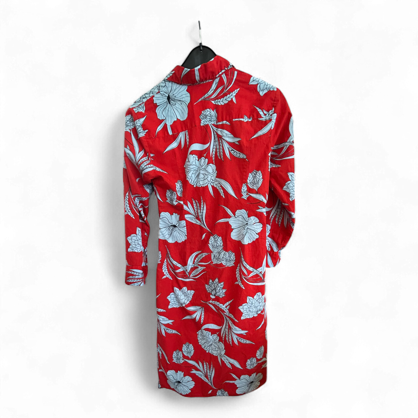Zara Woman Kleid Damen Dress Damenkleid Gr. XS Rot Blumen Baumwolle Sommer Hemd
