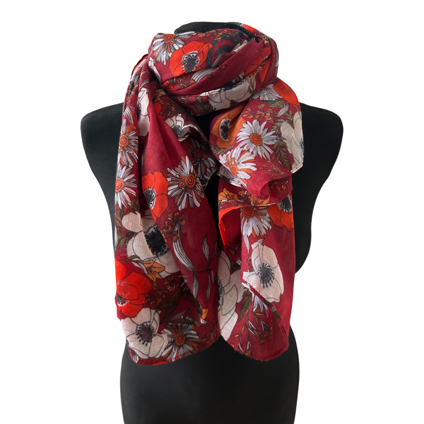 Damen Tuch Blumen Bordeaux Rot Creme 130 x 130 cm