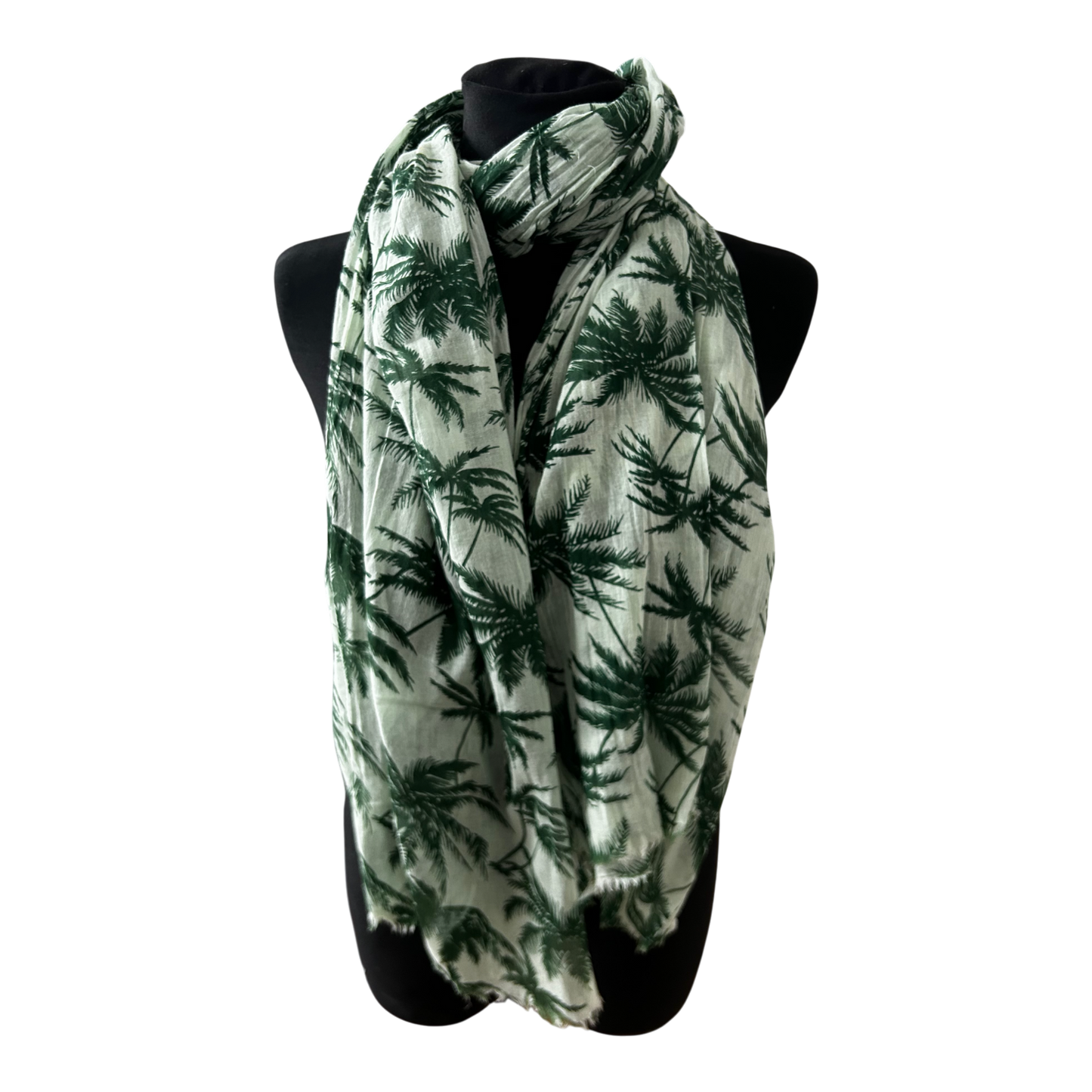 Damen Schal Palmen Muster Grün Creme Sommer Leicht Gross Elegant Chic