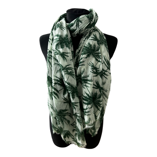 Damen Schal Palmen Muster Grün Creme Sommer Leicht Gross Elegant Chic