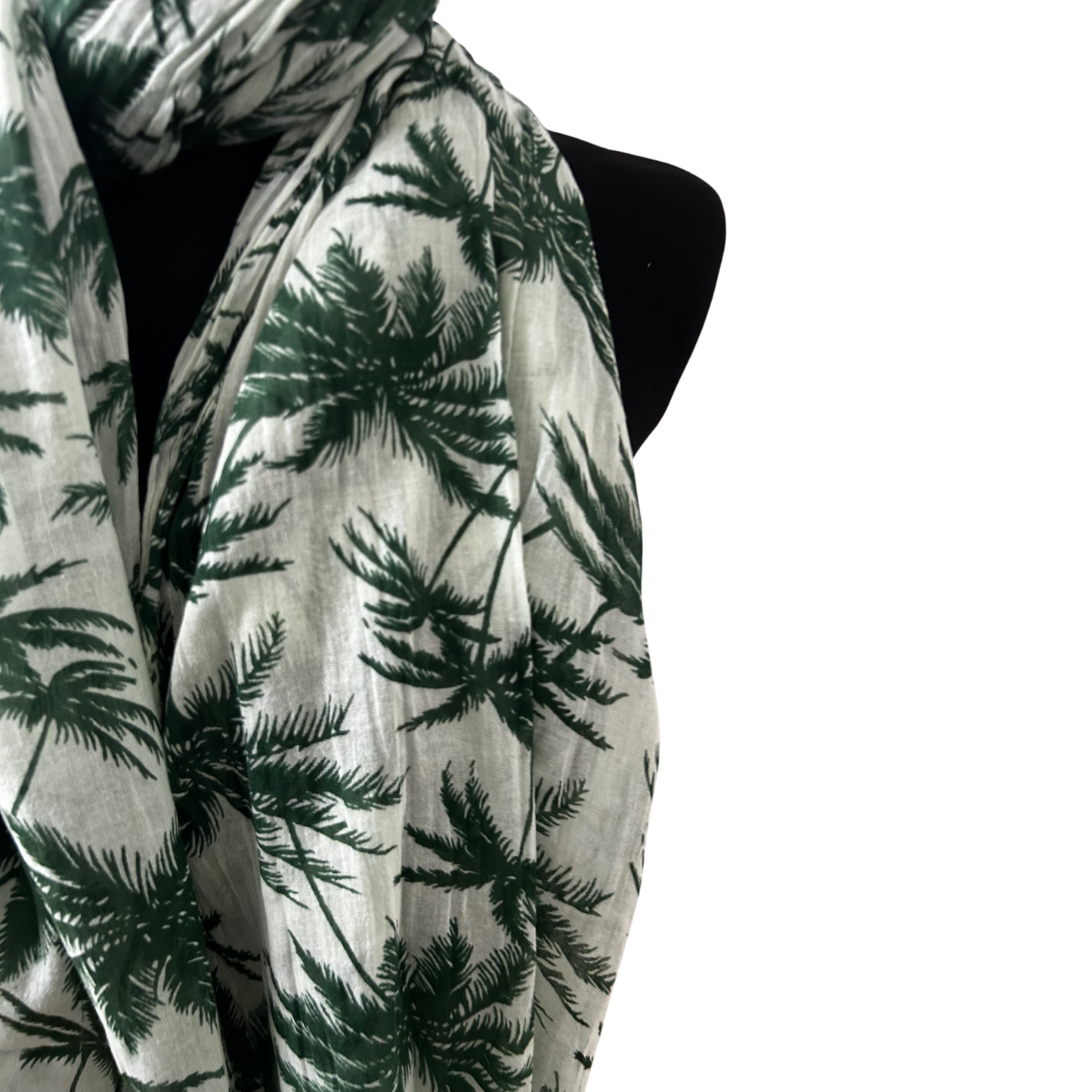 Damen Schal Palmen Muster Grün Creme Sommer Leicht Gross Elegant Chic