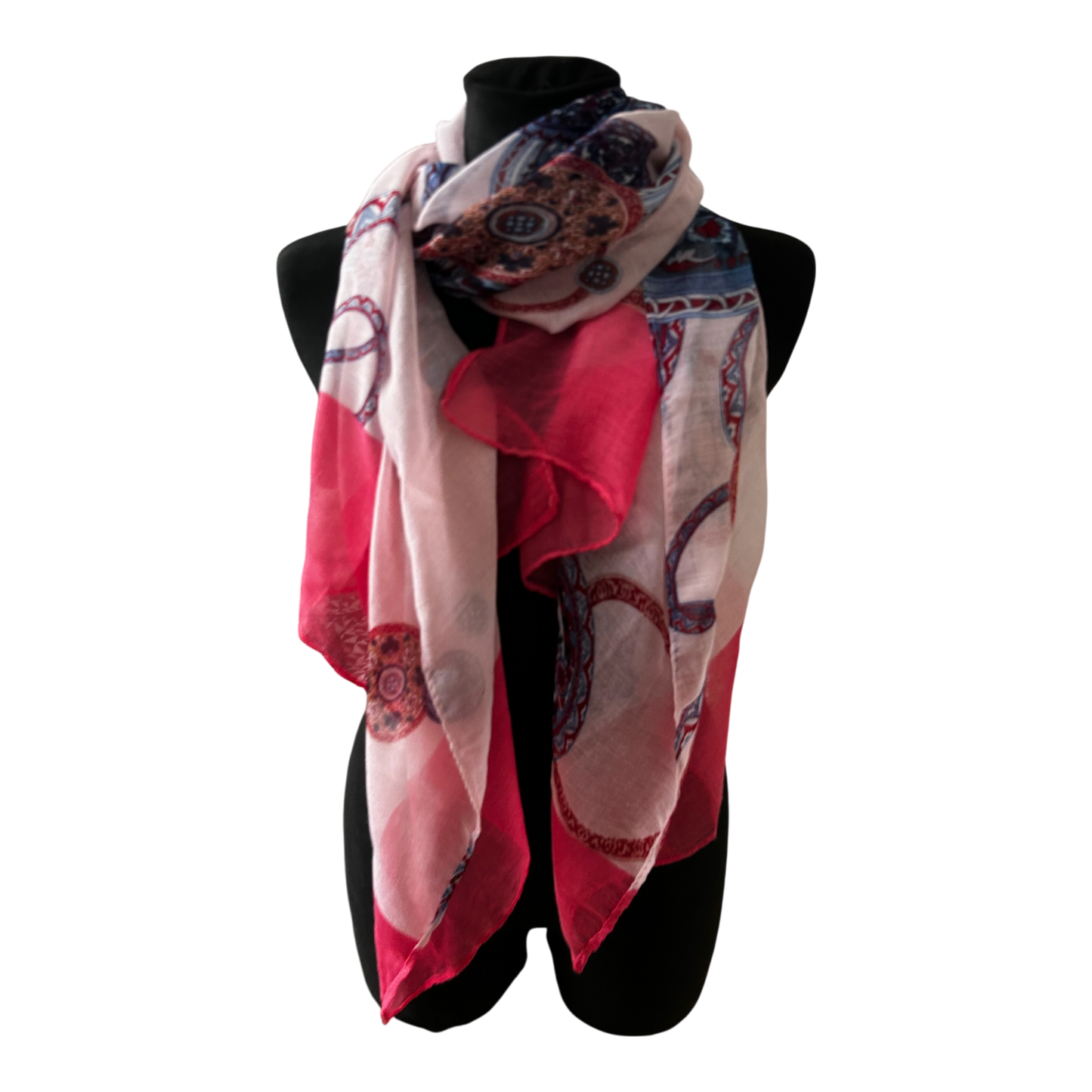 Damen Schal Muster Pink Rosa Blau Ornamente Elegant Gross Sommer Leicht Chic