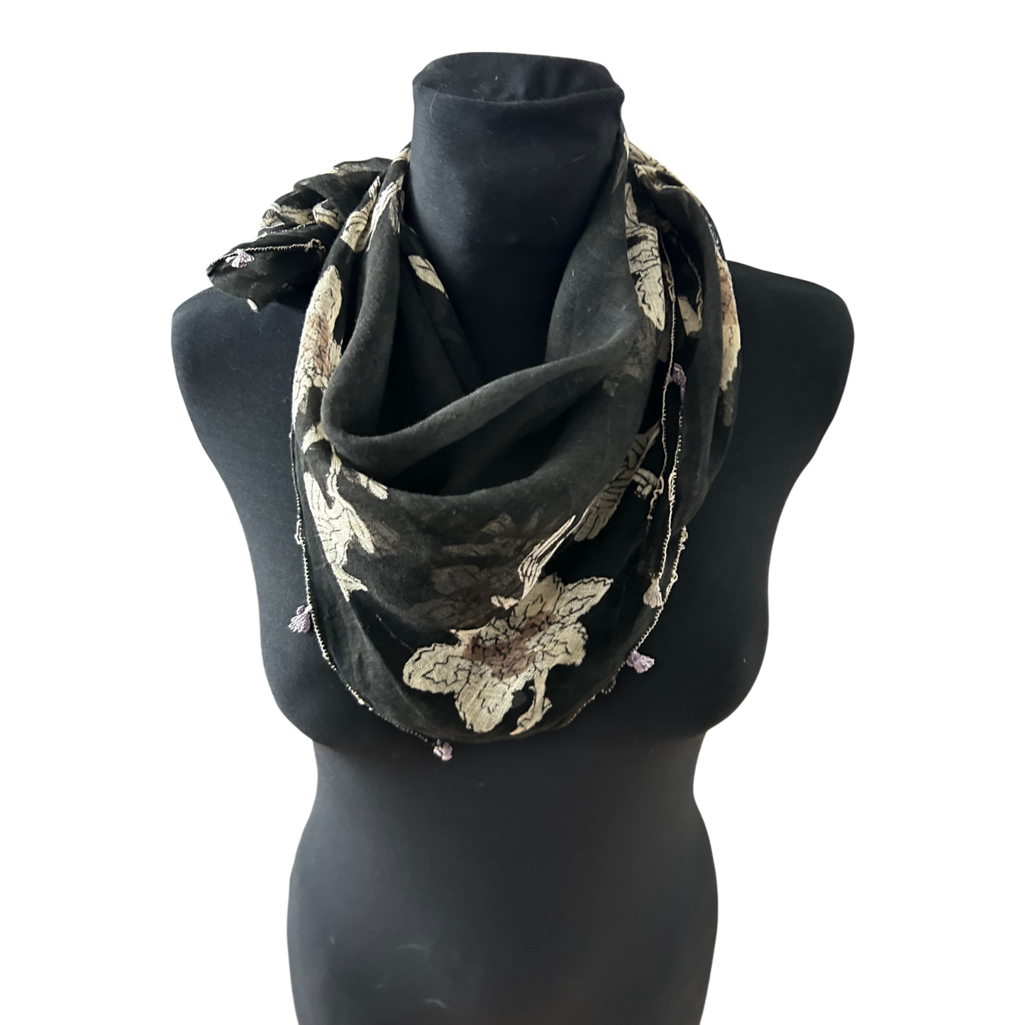 Wunderschönes Damen Tuch Schwarz Blumen Baumwollmix 80 x 80 cm Elegant