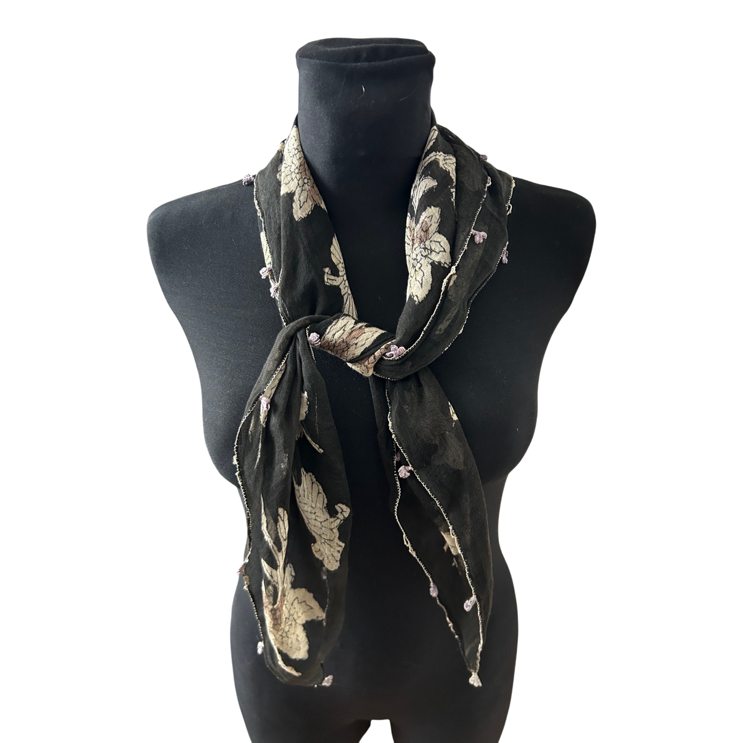 Wunderschönes Damen Tuch Schwarz Blumen Baumwollmix 80 x 80 cm Elegant