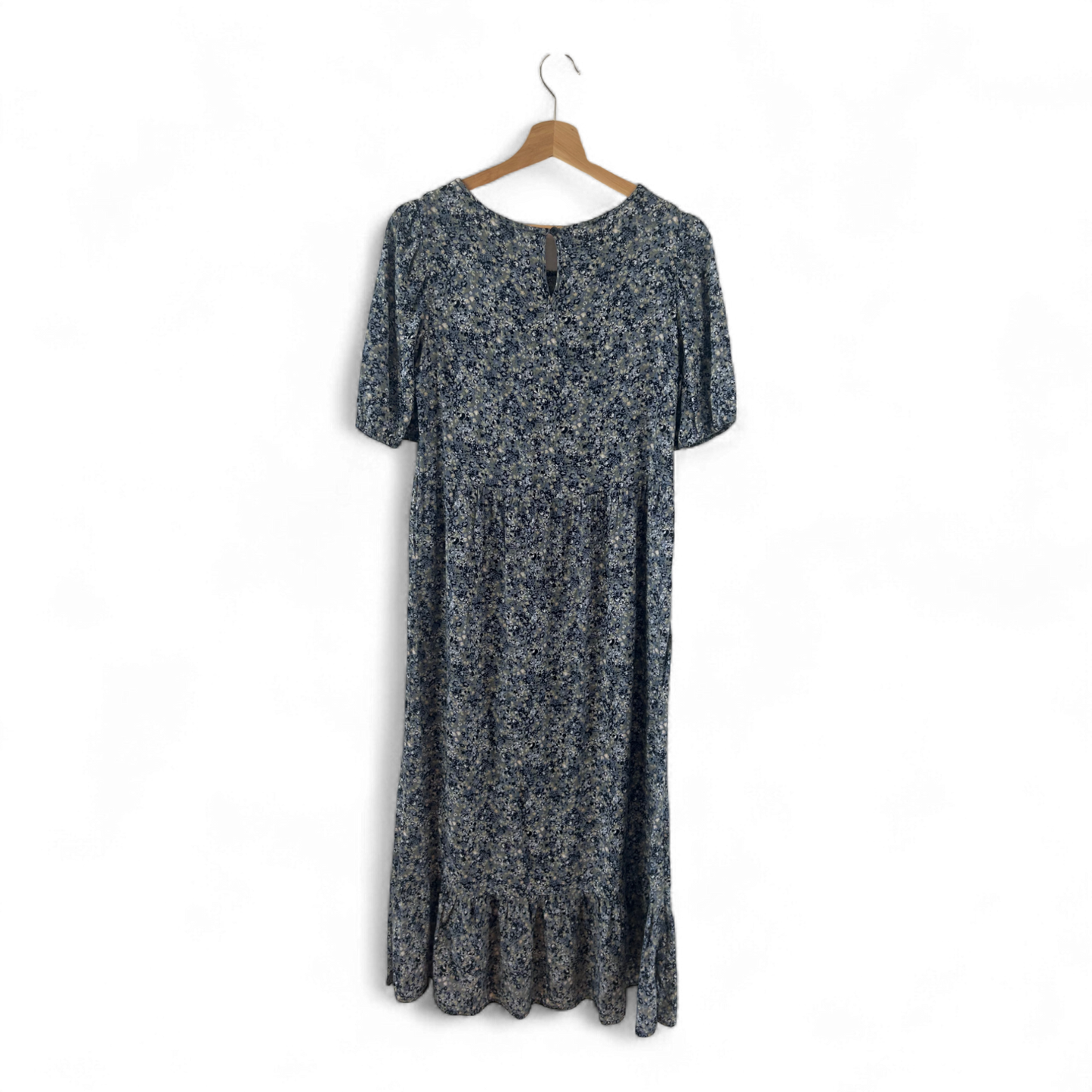 Janina Kleid Damen Dress Damenkleid Gr. 38 Blau Blumen Puffärmel Boho Vintage
