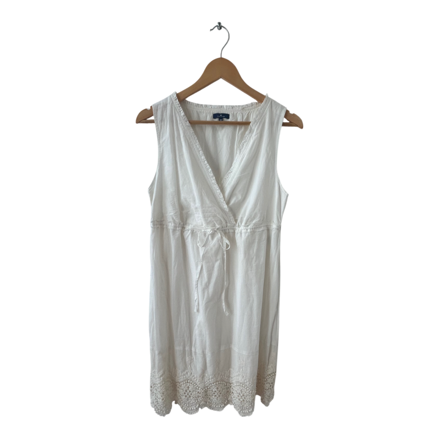 Tom Tailor Kleid Damen Dress Damenkleid Gr. 40 Wollweiß Baumwolle Wickel Boho