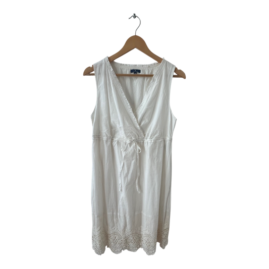 Tom Tailor Kleid Damen Dress Damenkleid Gr. 40 Wollweiß Baumwolle Wickel Boho