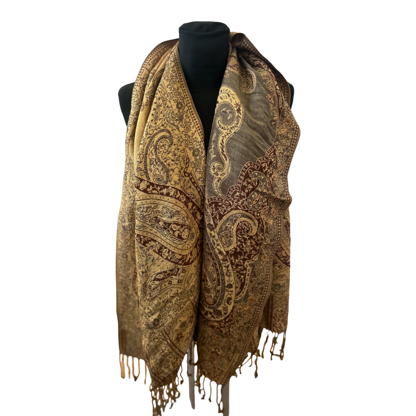 Damen Schal Paisley Muster Gold Braun Elegant Leicht Viskosemix Klassisch