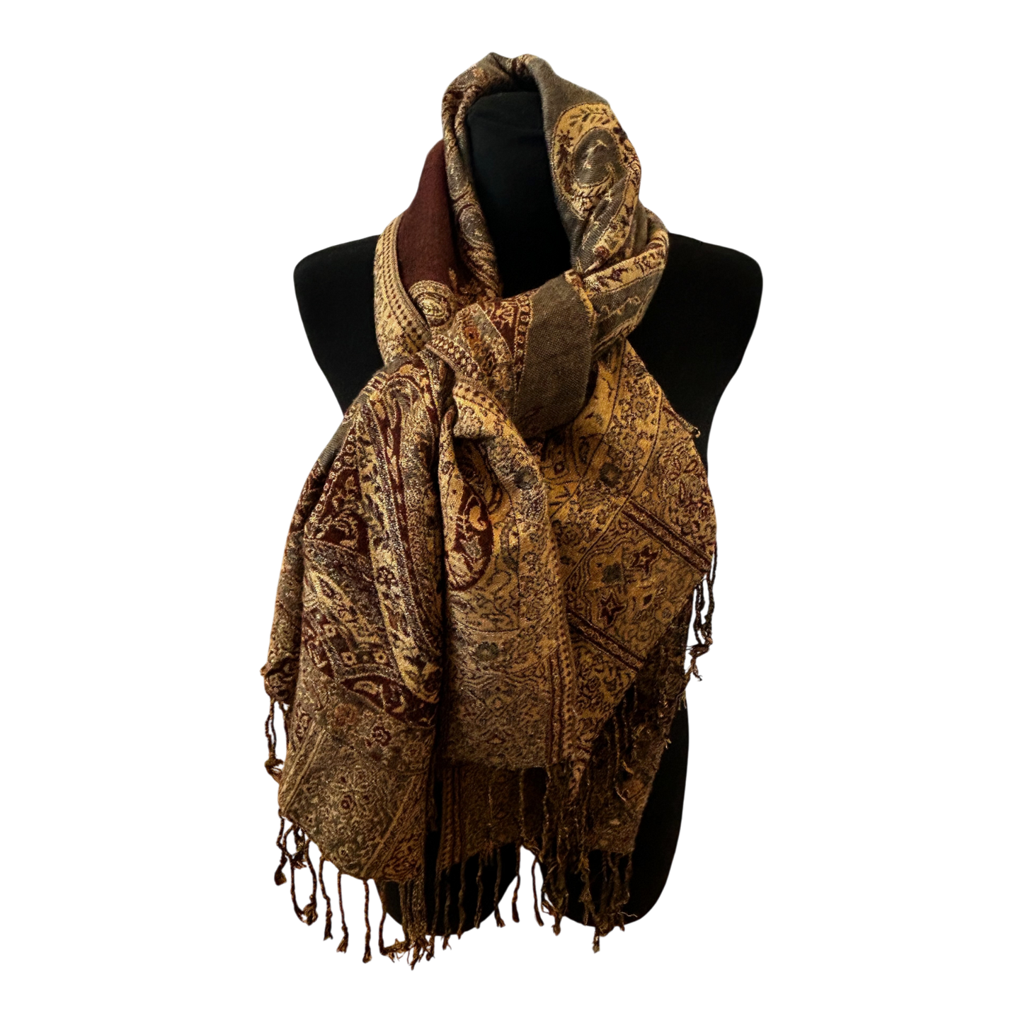 Damen Schal Paisley Muster Gold Braun Elegant Leicht Viskosemix Klassisch