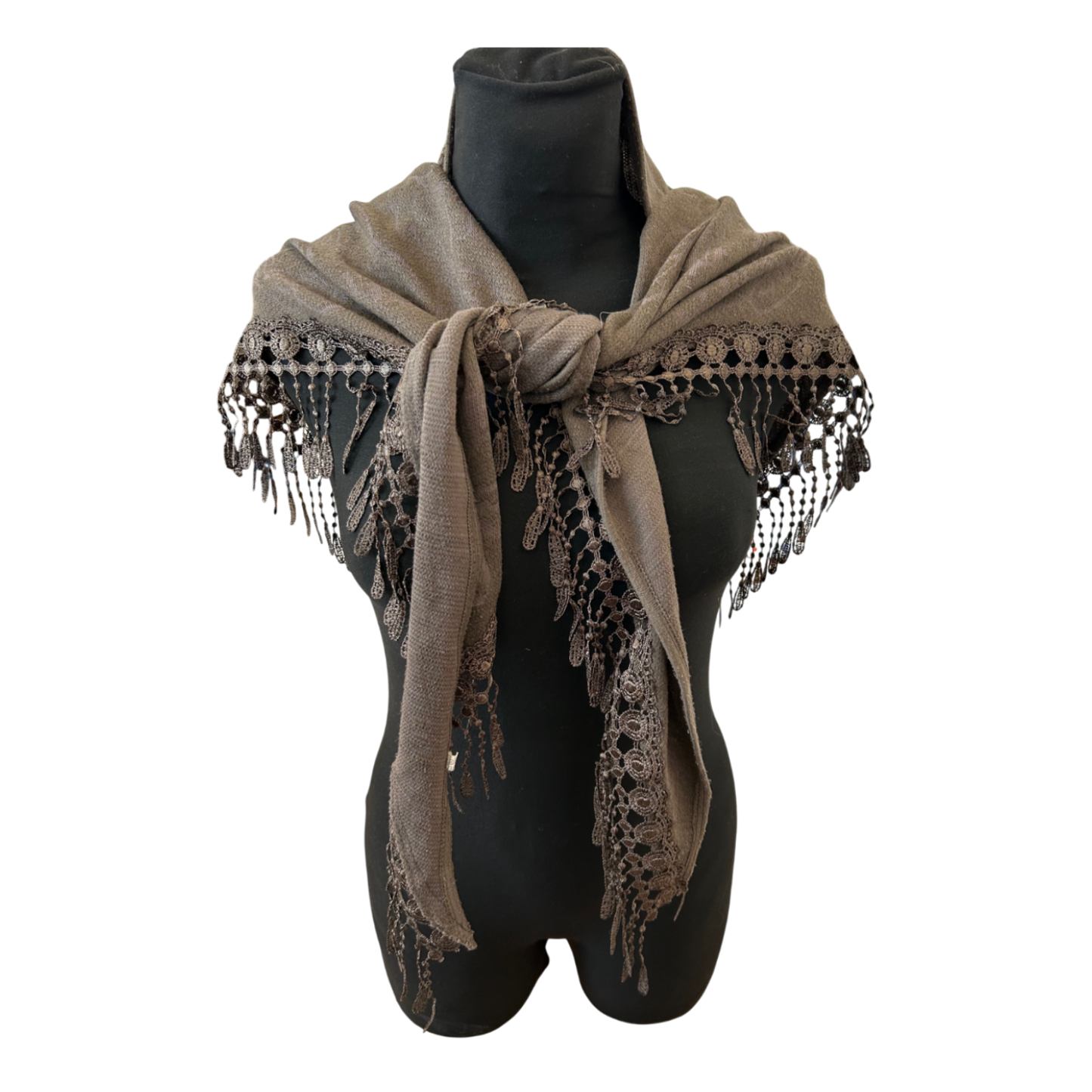 Damen Dreieckstuch Braun Elastisch Dicke Qualität Fransen Elegant Zeitlos