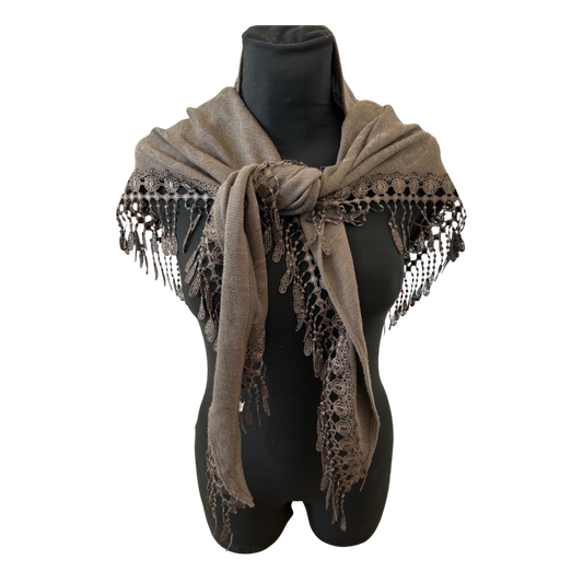 Damen Dreieckstuch Braun Elastisch Dicke Qualität Fransen Elegant Zeitlos