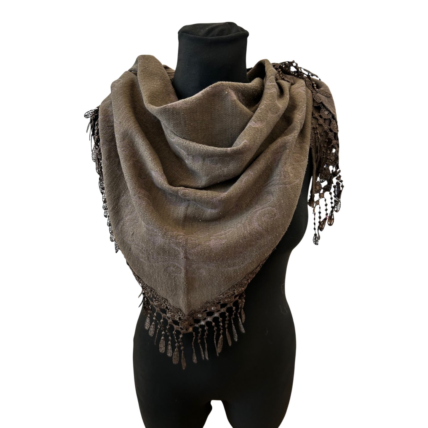 Damen Dreieckstuch Braun Elastisch Dicke Qualität Fransen Elegant Zeitlos