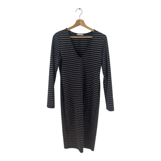 ZARA Kleid Damen Dress Damenkleid Gr. L Dunkelblau Beige Streifen Stretch Herbst