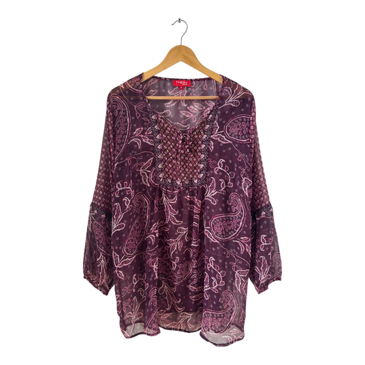 THEA Tunika Gr 48 lila paisley Stickerei lang transparent weiter Schnitt elegant