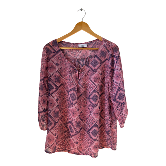Gina Benotti Damen Bluse Muster rosa violett transparent Gr M Tunika Look