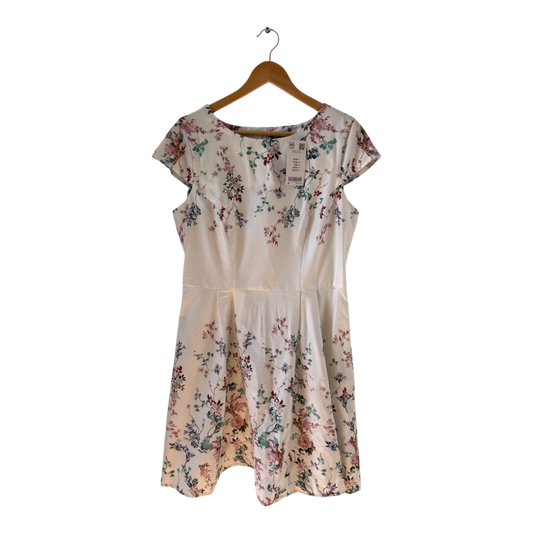 Orsay Kleid Damen Dress Damenkleid Gr. 42 Weiß Blumen Kurzarm Baumwolle Neu