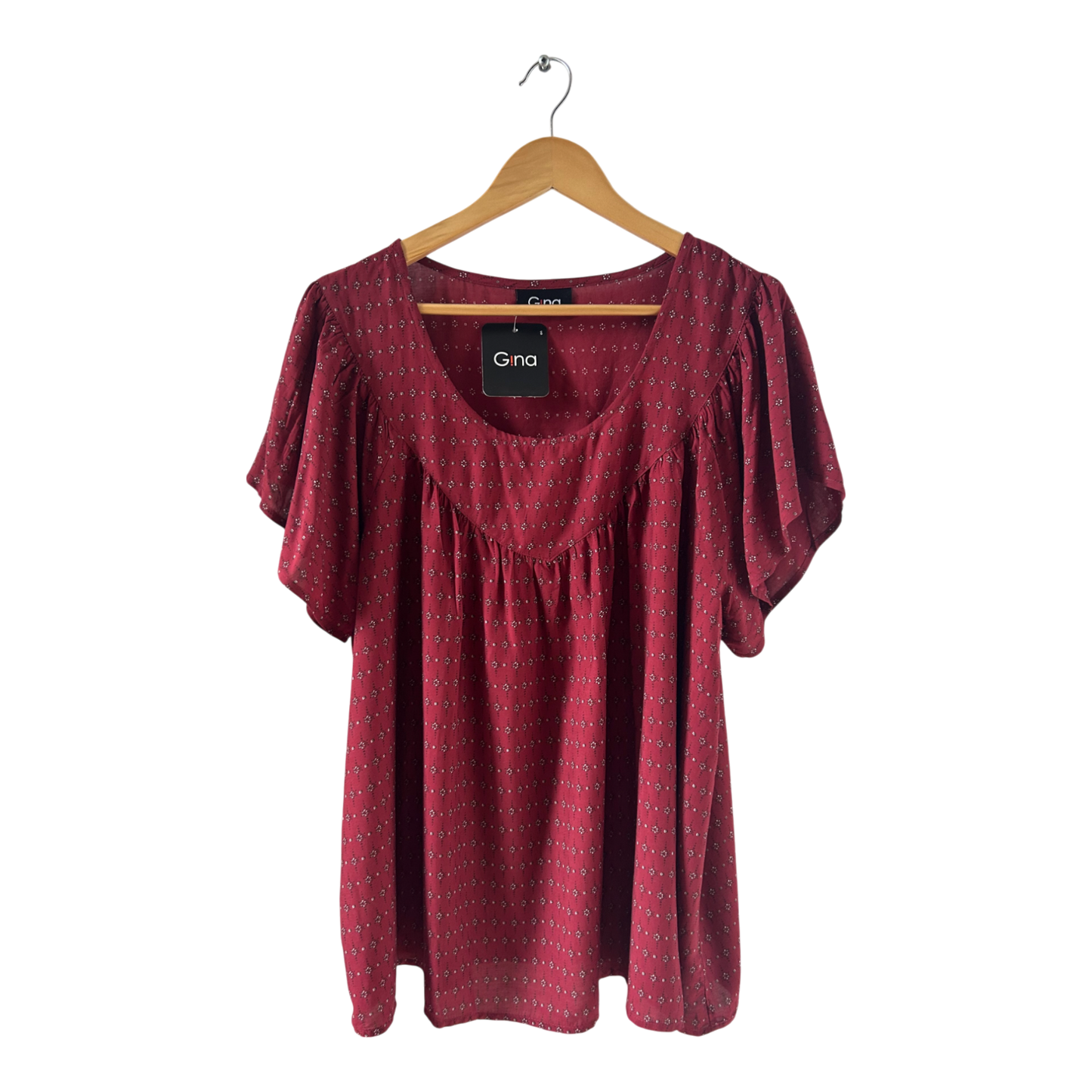 Gina Bluse Gr 46 Rot Boho Muster Viskose Kurzarm Neu Tunika Stil Sommer