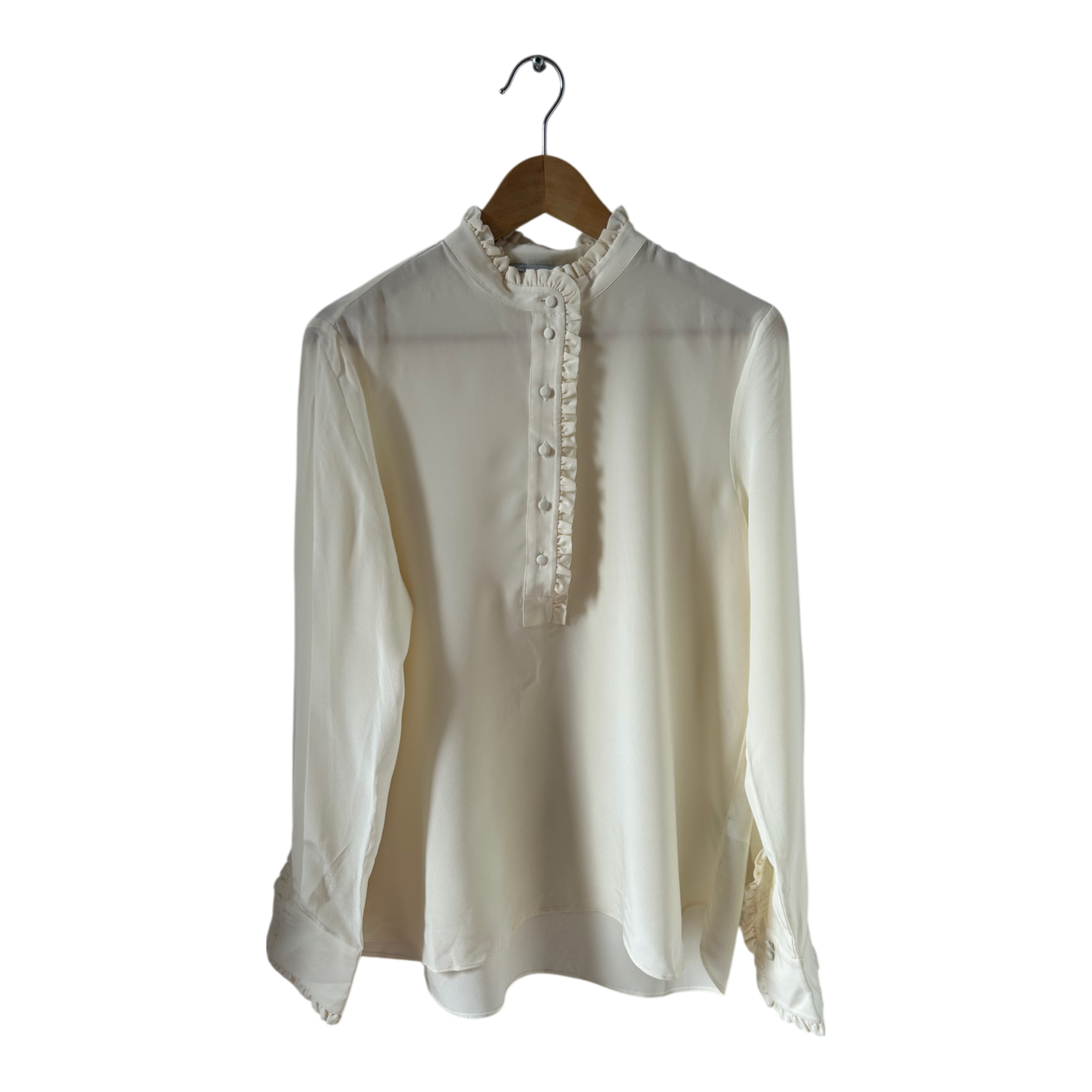 H&M Silk Bluse Seide Gr 42 Cremeweiß Rüschen elegant hochwertig Vintage Stil