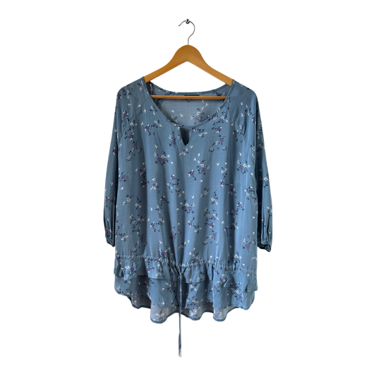 Yessica Bluse Tunika hellblau mit Blumenmuster Gr 46 locker geschnitten aus Viskose